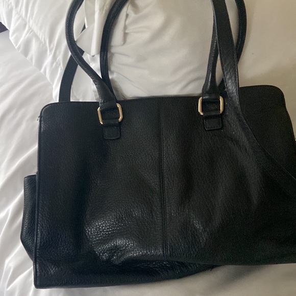 Calvin Klein used black leather bag.  Two short straps and one long strap. - Picture 2 of 4